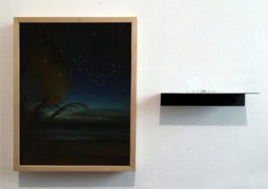 Ivan Grilo, En el Brasil hasta los cielos mienten [#2 cadente], 2017 Cotton paper printing, plexiglass engraving, enamel ink, iron. 44x67x10 cm From_ Fundación Arco Collection