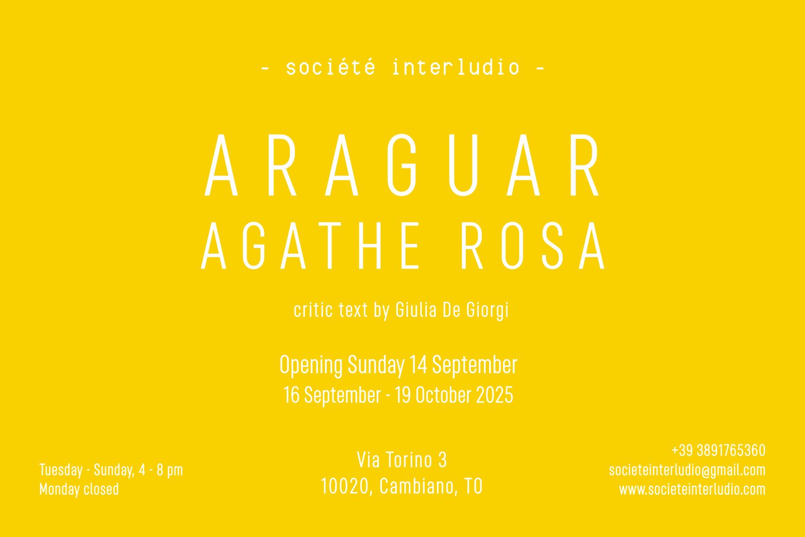 ARAGUAR - Agathe Rosa - OPENING 14 SETTEMBRE 2025